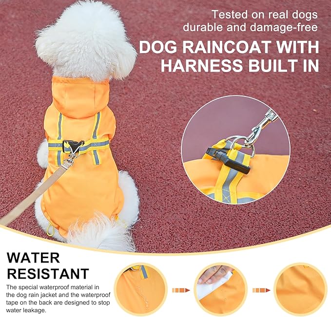 BEAUTYZOO Dog Raincoat with Harness Built-in for Small Medium Dogs and Puppies Boys Girls, Dog Rain Jacket Hooded Slicker Poncho Waterproof Reflective Dog Clothes for Winter Cold Rainy Snowy Days, M