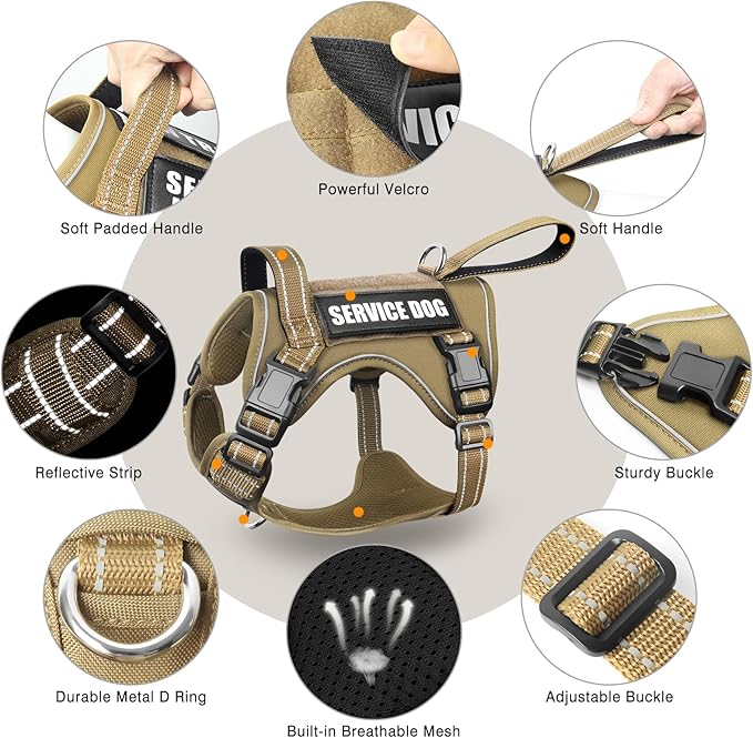 WINSEE Tactical Dog Harness, No Pull Dog Harness for Medium Large Dogs with Handle & Molle, Military Service Dog Vest Harness in Training Pet Harness for Small Dogs