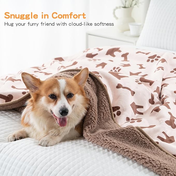 Waterproof Dog Blankets Pet Blanket, 30"x40" Cat Blanket for Indoor Cats, Soft Fluffy Sofa Car Bed Protector, Reversible Sherpa Fleece Puppy Blanket for Small Medium Dogs (Beige-House)