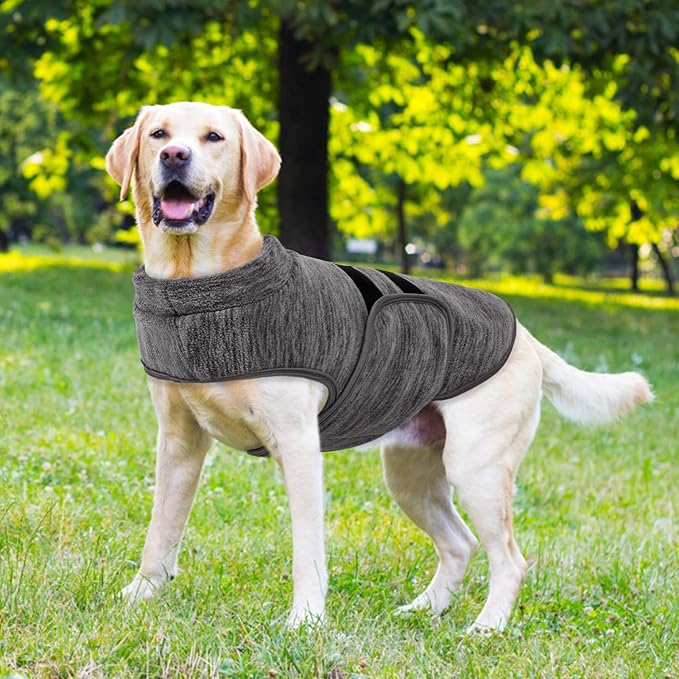 Queenmore XXL Dog Sweater, Soft Fleece Vest Pullover Dog Jacket with Leash Hole, Warm Winter Dogs Clothes Cold Weather Doggy Dachshund Sweaters for Large Dogs Cats Boy or Girl (Cationic Gray, XXL)