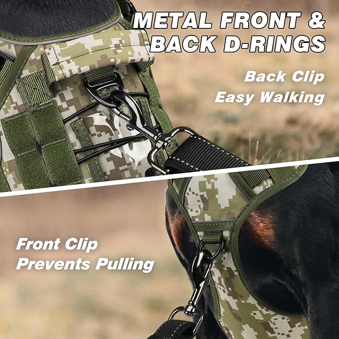 WINGOIN Tactical Dog Harness for Medium Dogs, Heavy Duty No Pull Dog Harness with Handle, Adjustable Reflective Military K9 Pet Vest for Pitbull, Female, Male, Walking, Hunting, Green Camo (M)