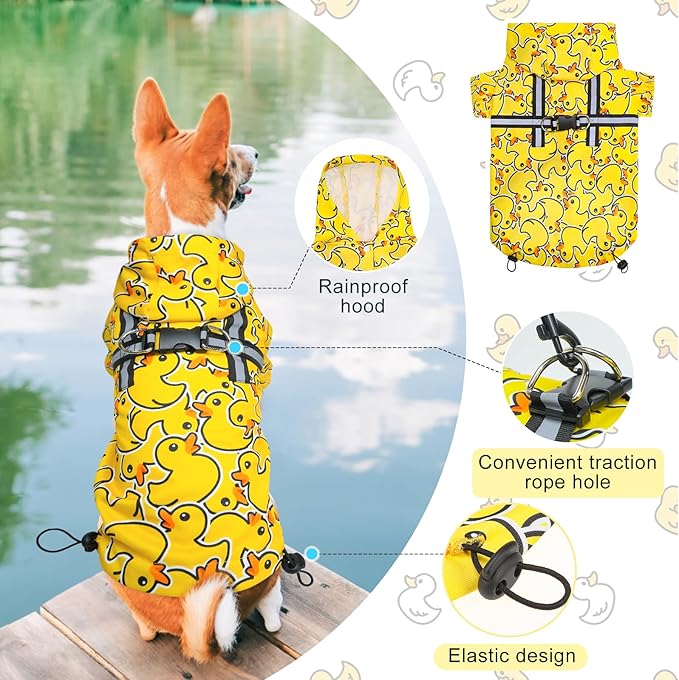 BEAUTYZOO Dog Raincoat Hooded with Harness Built-in for Small Medium Large Dogs Girls Boys, Dog Rain Jacket Slicker Poncho, Waterproof Dogs Rain Coat Clothes for Winter Rainy Snowy Days, Yellow S