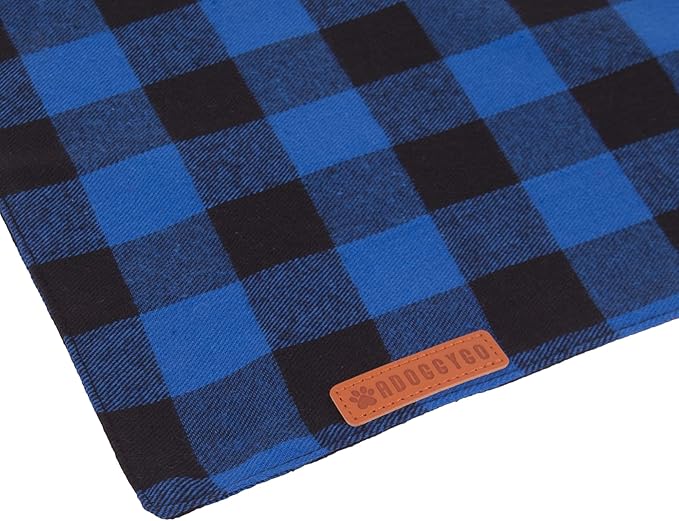 ADOGGYGO 4 Pack Dog Bandana Christmas Classic Plaid Bandana Scarf, Multiple Sizes Offered, Blue White Green Red Plaid Bandana for Large and X-Large Dogs (X-Large)