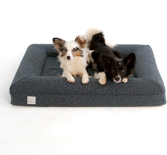 Luxury Boucle Orthopedic Memory Foam Dog Bed with Waterproof Liner and Machine Washable Cover with YKK Zippers (Medium, 37" L x 30" W x 6" Th, Ocean Blue)