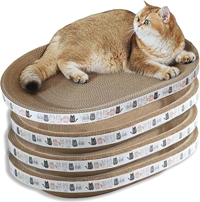 4 Pack Extra Large Cat Scratcher Cardboard, Oval Cat Scratcher Bed Cat Scratch Bowl, Scratching Lounge Couch Round Shaped Cat Scratch Board Nest for Indoor Cats Furniture Protector