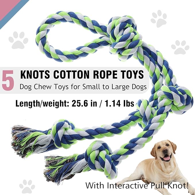 Rope Toy for Dogs,Large Dog Rope Toys for Aggressive Chewers, Heavy Duty Dog Toys for Large Medium Breed, Indestructible Tough Chew Toys Tug of War Dog Toy Cotton Rope for Teeth Cleaning