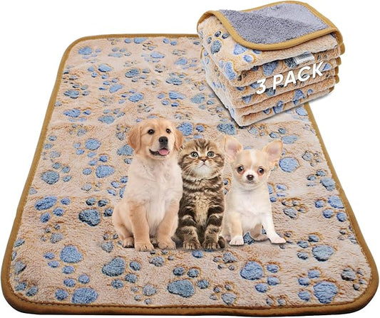 1 Pack 3 Waterproof Dog Blanket for Small Dogs, Washable Pet Blankets with Double -Sided Soft Warm Flannel Fleece Cover, Puppy Pads for Dog Bed & Couch (Brown,M (30x20 inch)