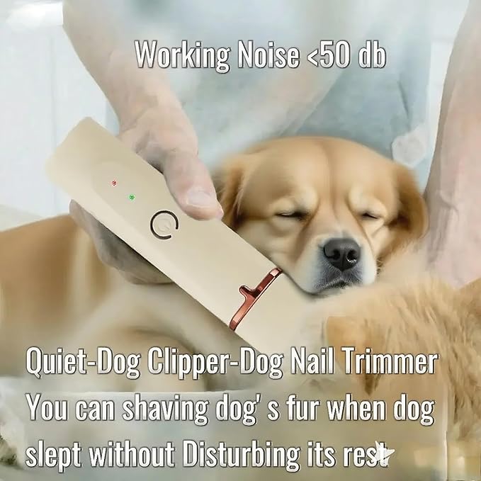 4 in 1 Pet Dog Cat Grooming Kit Dog Cat Nail Ear Paw Clipper Trimmer Pet Hair Grooming Clipper-Low Noise Rechargeable - Cordless Quiet Nail Grinder Trimming Hair Around Eyes and Ears (Beige)