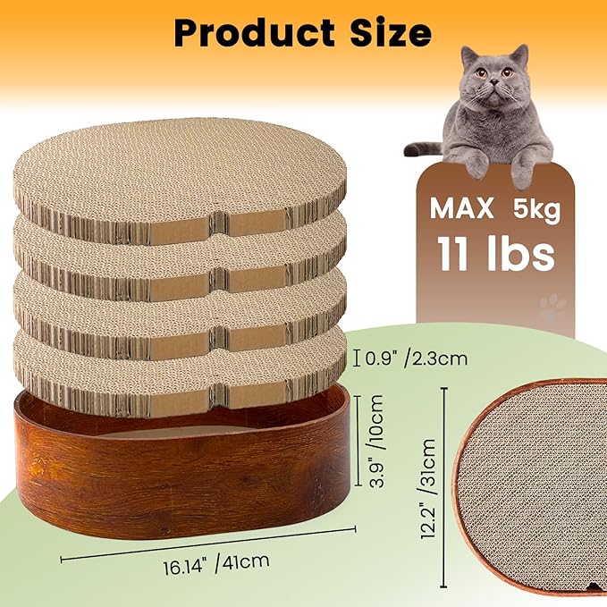 4 Packs Oval Cat Scratcher Cardboard with Box, Cat Scratch Pad for Indoor Cats Lounge Bed - Reversible, Durable Modern Kitty Scratcher Bowl, Furniture Protector for Carpets, Couch and Sofas