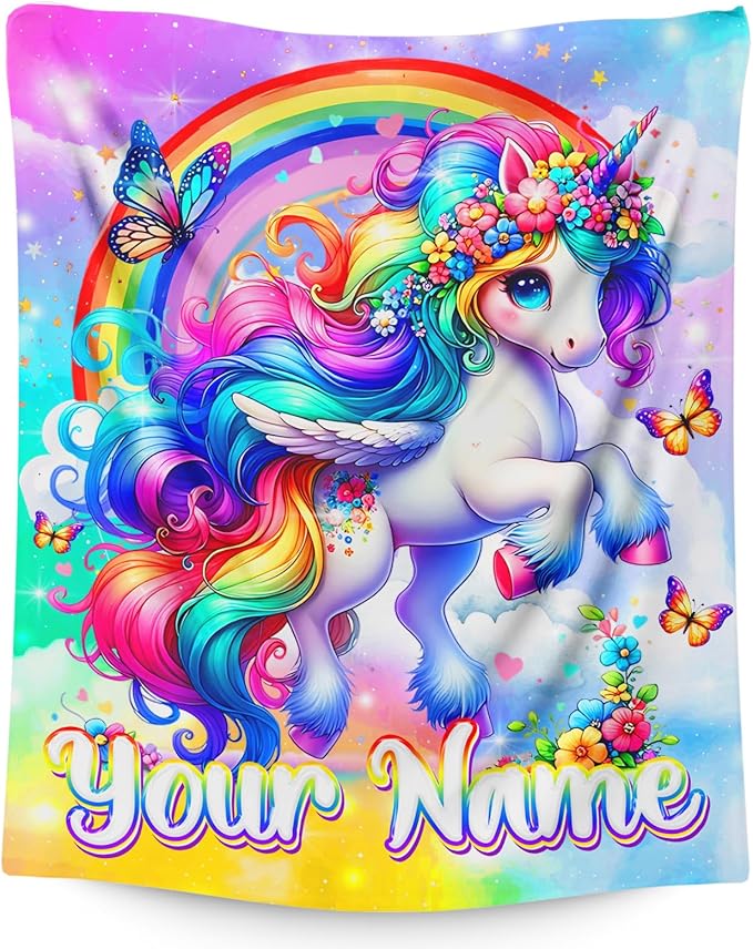 Unicorn Blanket for Girls 4-6 Personalized Throw Gift for Toddler Kids, 30x40 Inches Soft Cozy Cute Custom Decor Throw Blankets for Sofa Couch Bedroom Travel