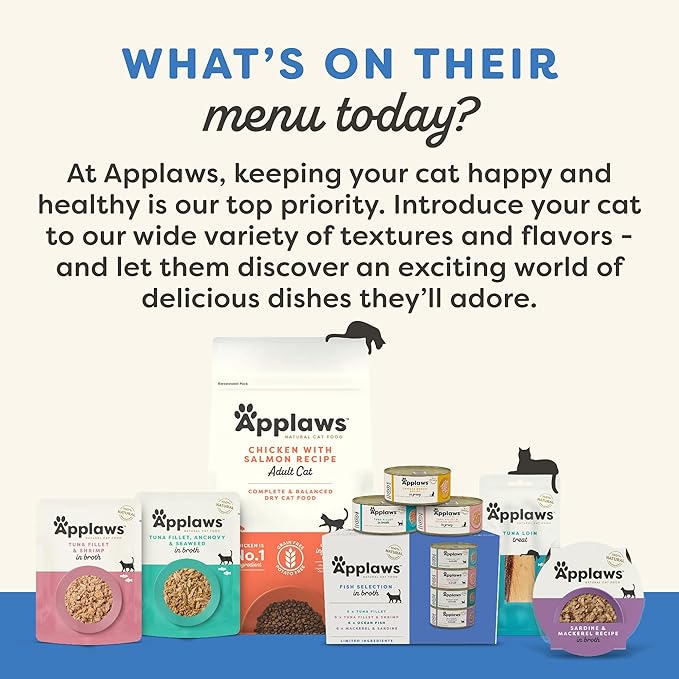 Applaws Lickable Cat Treats, Natural Grain-Free Purée, Made with Limited and Natural Ingredients, No Artificial Additives, Fish Squeeze Up Cat Treats (24 x 0.5 oz Sachets)