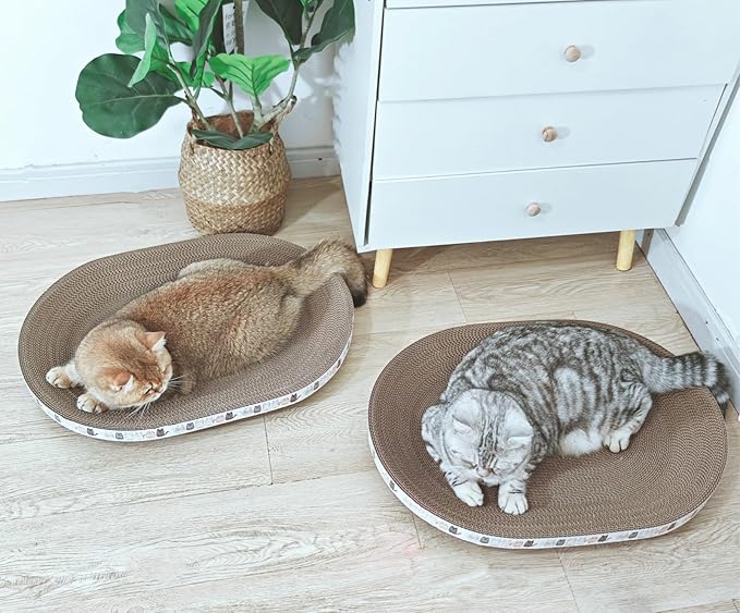 2 Pack Extra Large Cat Scratcher Cardboard, Oval Scratcher Bed Cat Scratch Bowl, Scratching Lounge Couch Round Shaped Nest for Indoor Cats Furniture Protector