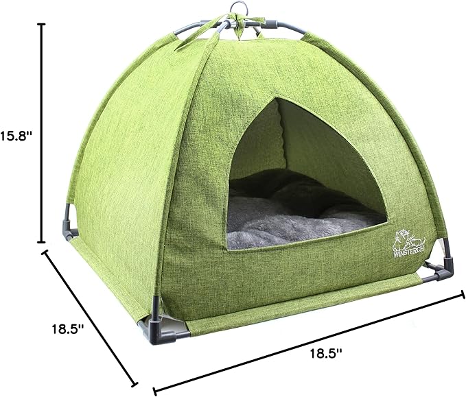 Winsterch Green Cat Bed - Indoor/Outdoor Cat Cave, Kitten Bed, Warm Enclosed Tent (18.5'' x 18.5'' x 15.8'', Green)