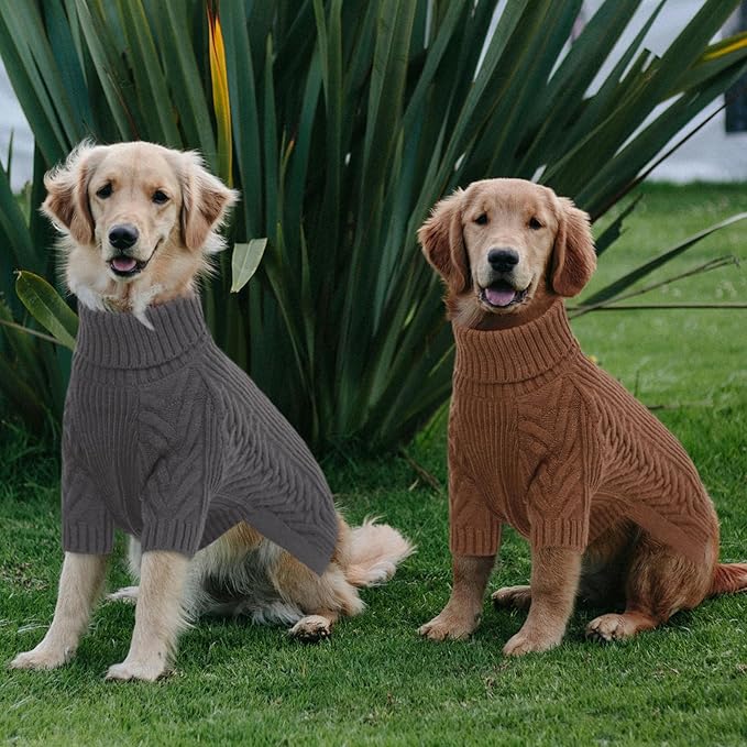 Dog Sweaters for Large Dog Girl Boy, Turtleneck Long Sleeve Knitted Pets Pullover Fall Winter Warm Solid Pull-on Pet Sweatshirt Rottweiler (Darkgrey, 2XL)