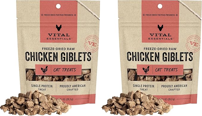 Vital Essentials Freeze Dried Raw Cat Treats, Chicken Giblets, 1 oz (Pack of 2)