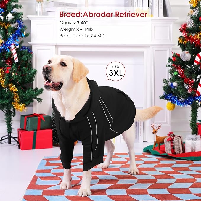 ASENKU Cozy Dog Hoodie,Soft Sweater with Adjustable Hood, Back Pocket and Leash Access Hole,Warm Reflective Sweatshirt for Cold Weather(Black,L