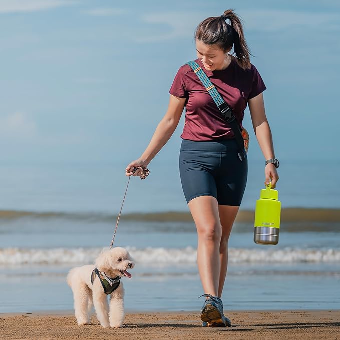 Insulated Dog Travel Water Bottle with Detachable Bowls, 3 in 1 Portable Dog Water Bottle Dispenser, Dog Accessories for Walking, Hiking, Camping, Outdoor (Black, 32 Oz)