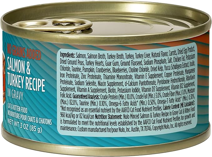 Nulo Salmon & Turkey Grain-Free Minced Wet Canned Cat Food, 3 Ounce (Pack of 24)