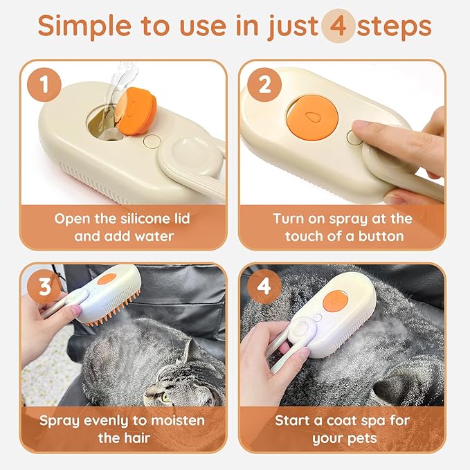 GKZ Cat Steam Brush, 3 in 1 Pet Comb for Massage, Cleaning, Shedding and Combing, Electric Mist to Prevent Flyaways for Home, Dogs and Cat Lovers - Khaki