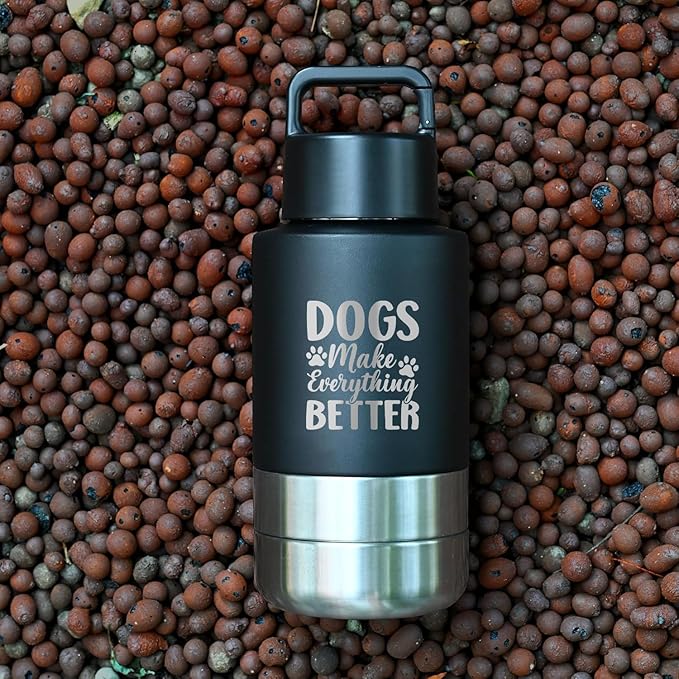 Insulated Dog Travel Water Bottle With Detachable Bowls, Ideal Gifts for Dog Lovers, Portable Water Bottle Dispenser, For Walking, Hiking, Camping, Outdoor (Black:Dogs Better, 32 Oz)