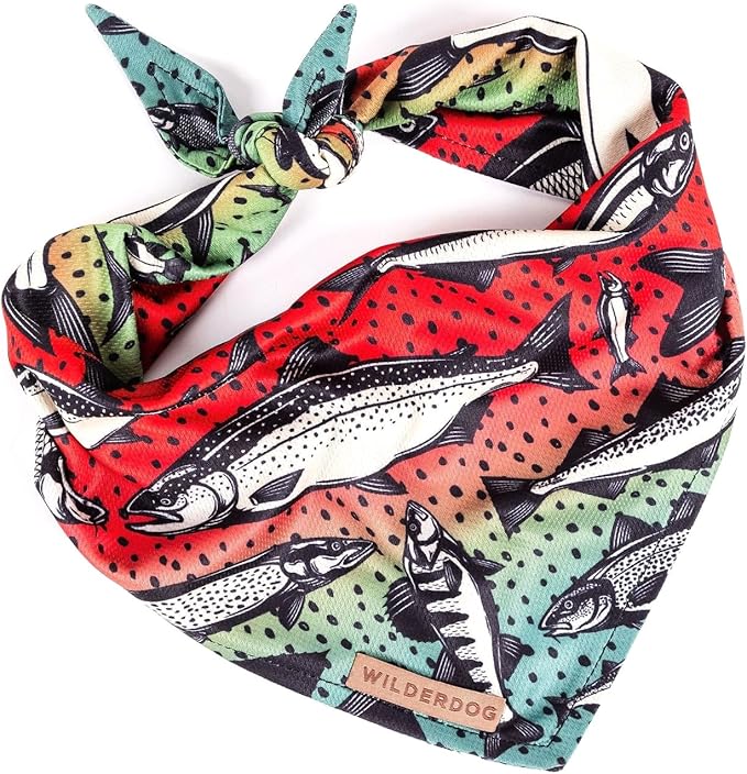 Wilderdog Dog Bandana with Lightweight Quick Drying Poly-Blend Mesh Material in Gone Fishing