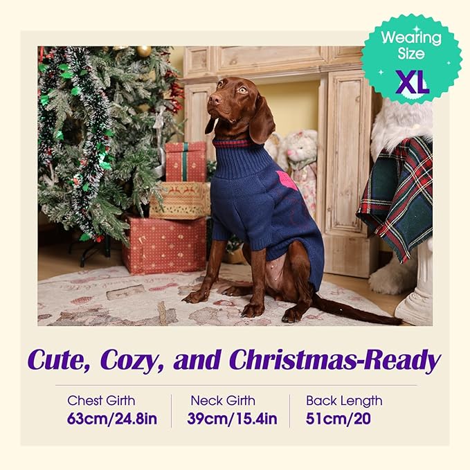 XXXL Boy Dog Sweater, Dog Sweaters for Extra Large Dogs Boy, Winter Warm Pullover, Turtleneck Knit Dog Christmas Sweater with Sleeves, Soft Stretchy Knitwear for Cold Weather, Holidays - Blue