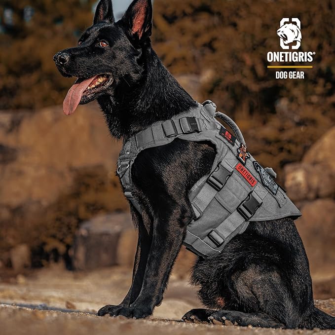 OneTigris Large Tactical Dog Harness, No Pulling Adjustable Dog Vest Harness, Heavy Duty Dog Harness with Handle, Large Hook and Loop Panels for Patch