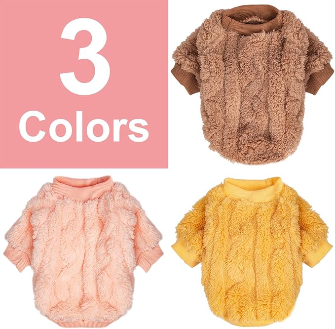 Dog Sweater, 3 Pack Dog Sweaters for Small Dogs or Cats, Girl or Boy, Warm Dog Clothes Shirt Coat for Winter Christmas (Coffee, Peach, Yellow, X-Small)