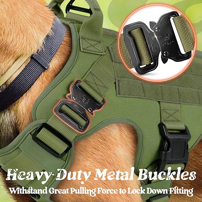 rabbitgoo Tactical Dog Harness Medium Sized, Heavy Duty Pet Harness with Handle, No-Pull Service Vest Medium Breed, Adjustable Military Dog Vest for Training Hunting Walking, Green, M