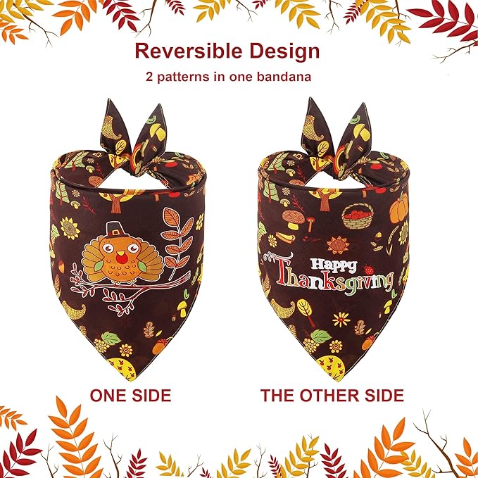 ADOGGYGO Thanksgiving Dog Bandana Fall Autumn Pet Bandana Reversible Triangle Bibs Scarf Accessories for Medium Large Dogs Pets (Large, Thanksgiving)