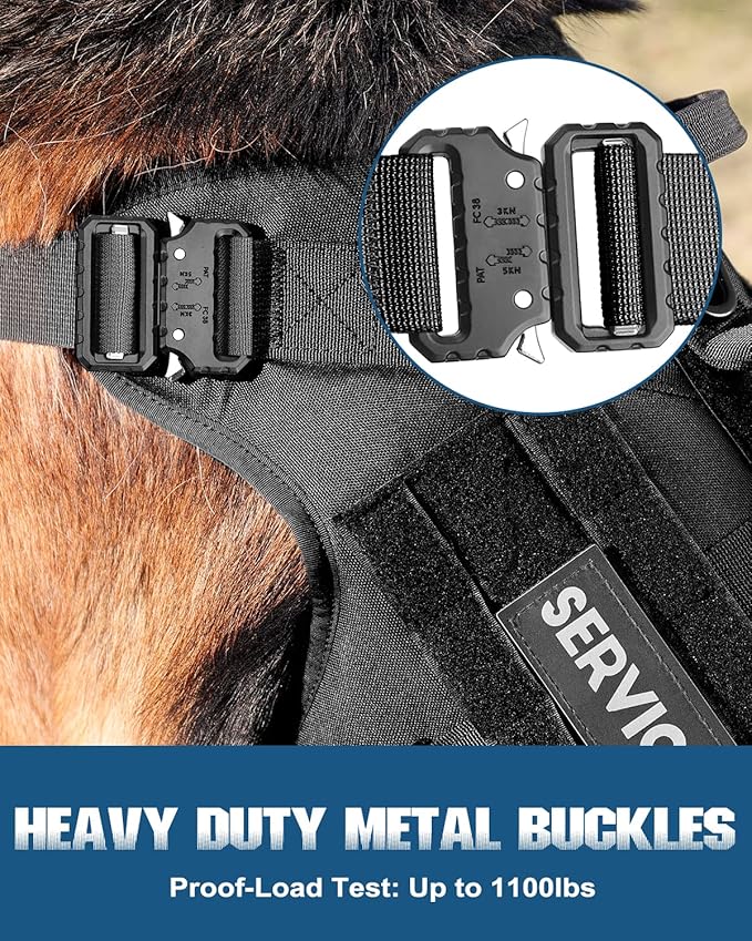PETNANNY Tactical Dog Harness - No-Pull Service Vest for Large Breeds, with Hook & Loop Patch Panel & MOLLE System | Padded Handle for Walking, Hiking & Training (Black, L)