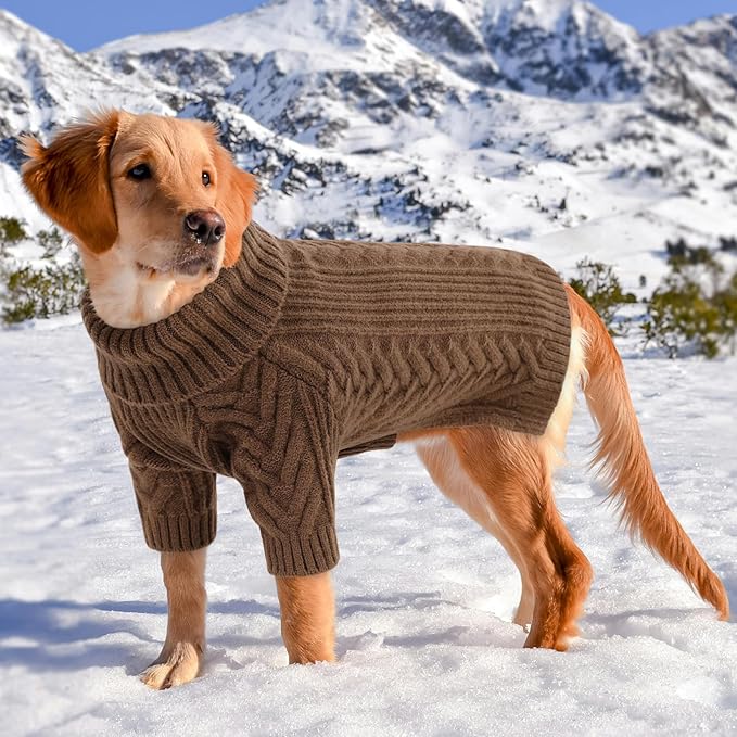 Dog Knitted Sweaters for Medium Large Dogs, Dog Winter Turtleneck, Pet Warm Pullover Thick Sweatshirt Beagle, Bulldog, Husky, Golden Retriever, Labrador, Samoyed, Rottweiler Coffee 4XL