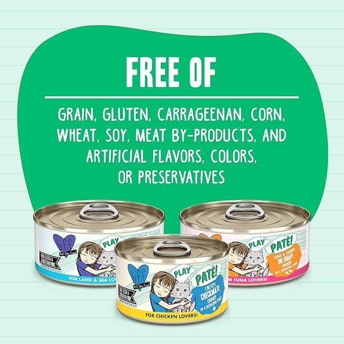 Weruva B.F.F. Play - Best Feline Friend Paté Lovers, Aw Yeah!, Salmon & Tuna Tuck Me in with Salmon & Tuna, 5.5oz Can (Pack of 8)