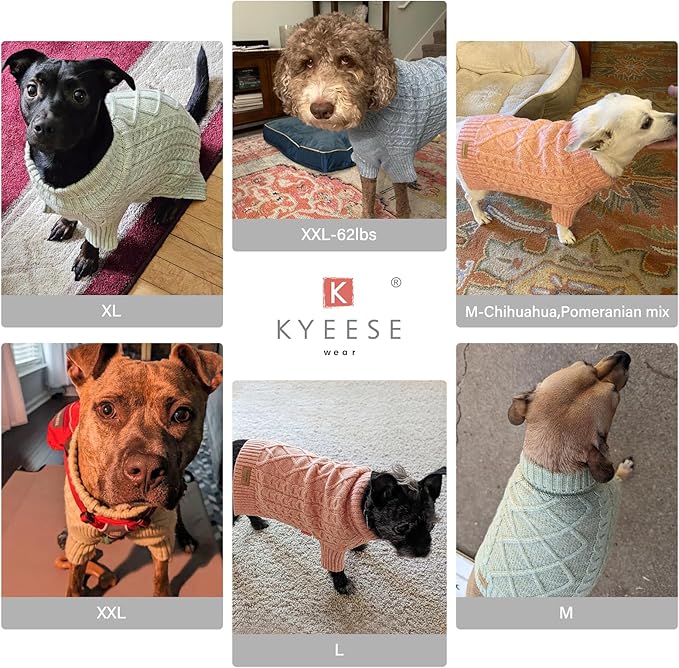 KYEESE Dog Sweater Comfy Dogs Clothes Stretchy Small Pet Sweater, Turtleneck Dog Sweater for Small Dogs Soft Pet Knitwear Pet Coats with Long Sleeve for Cold Weather, Blue, Large