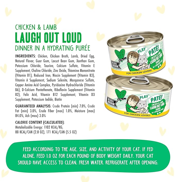 Weruva B.F.F. Play - Best Feline Friend Paté Lovers, Aw Yeah!, Chicken & Lamb Laugh Out Loud with Chicken & Lamb, 5.5oz Can (Pack of 8)
