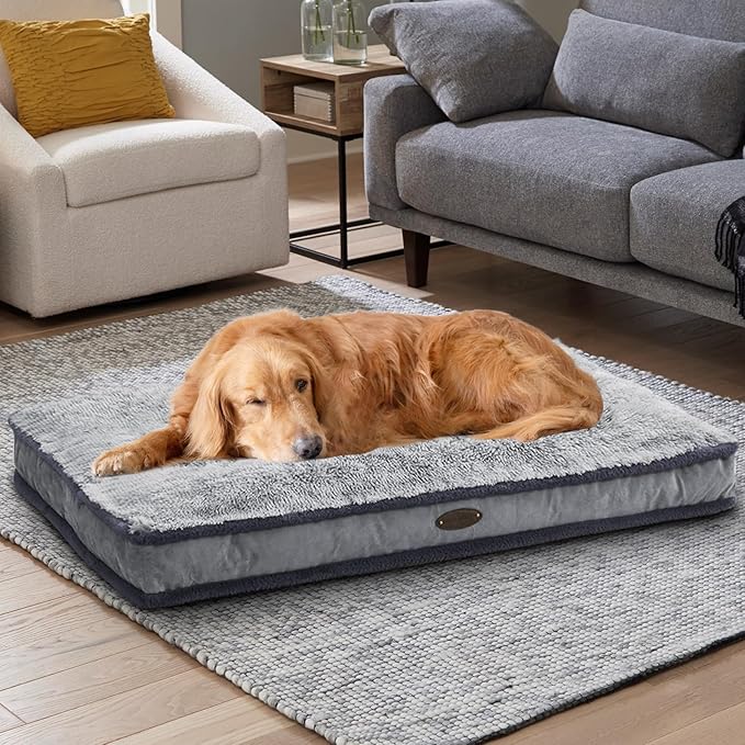 Dog Bed for Medium, Small Dogs Breeds, Deluxe Plush Dog Crate Beds, Comfy Kennel Pad, Pet Sleeping Mat, Waterproof, Removable and Machine Washable Cover & Non-Slip Bottom, 31"X25" Grey