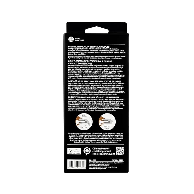 Tweezerman Large Nail Clippers for Dogs & Cats, Manual Professional Cat & Dog Nail Trimmer with Ergonomic Handle