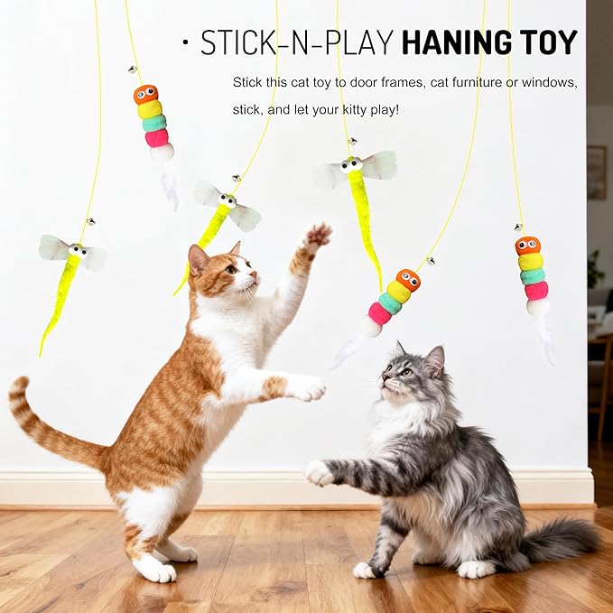 Interactive Hanging Cat Toy for Indoor Cats, 16PCS Door Cat Toys Set with Feathers, Chirping Mice Retractable Teaser Toys for Kitten Play Chase Exercise