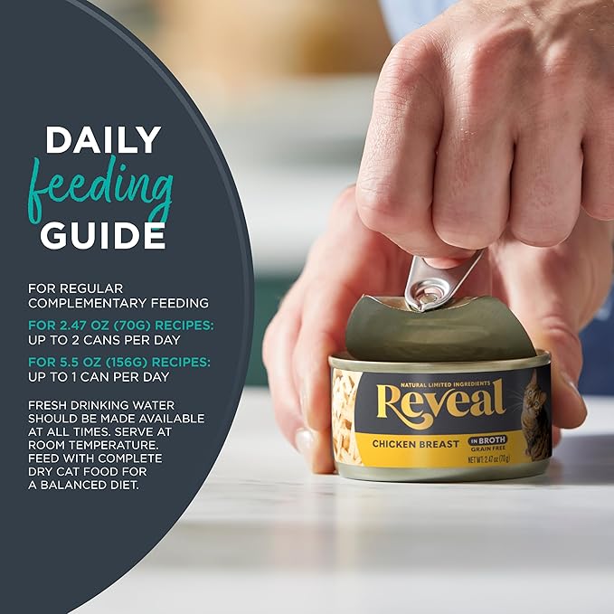 Reveal Natural Wet Canned Cat Food, Limited and Natural Ingredients, Grain Free, High Protein with No Artificial Additives, Chicken Breast in Broth (24 x 2.47 oz Cans)