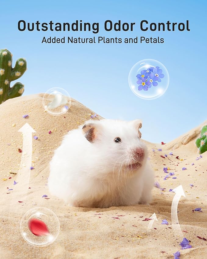 BUCATSTATE Hamster Sand, No-Dust 6.6LB Chinchilla Dust Bath with Pour Spout, 100% Natural Desert Bathing Sand for Syrian Hamster Gerbil Rat Mice Small Animals (Flower Smell)