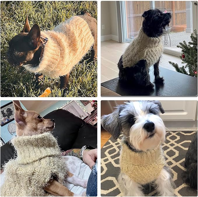 Turtleneck Small Dog Sweaters - Classic Cable Knitwear Winter Coat for Small Medium Dogs Male Female Puppy Dog Cold Weather Clothes Girls Boys, Cream, XS