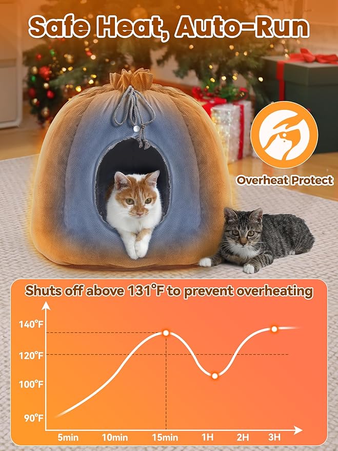 Rywell Heated Cat Bed, Large Versatile Heated Cat Bed Indoor,Soft & Cozy for All Seasons, Always Perfect Temperature with Overheat Protection Pet Bed for Cats & Small Dogs