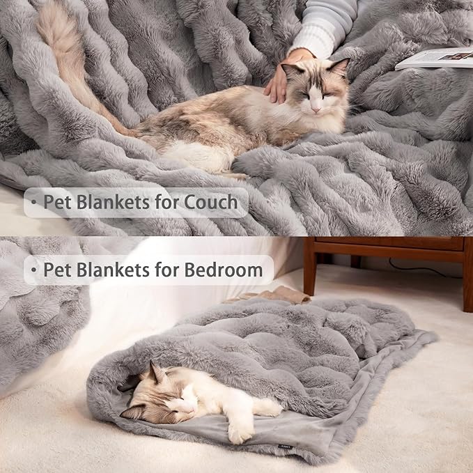 Dog Blanket Ultra Soft Fuzzy Faux Fur Cat Blankets for Indoor Cats Ultra Soft Plush Faux Fur Machine Washable Reversible Pet Throw Protector for Couch Furniture 39"X 30" Grey