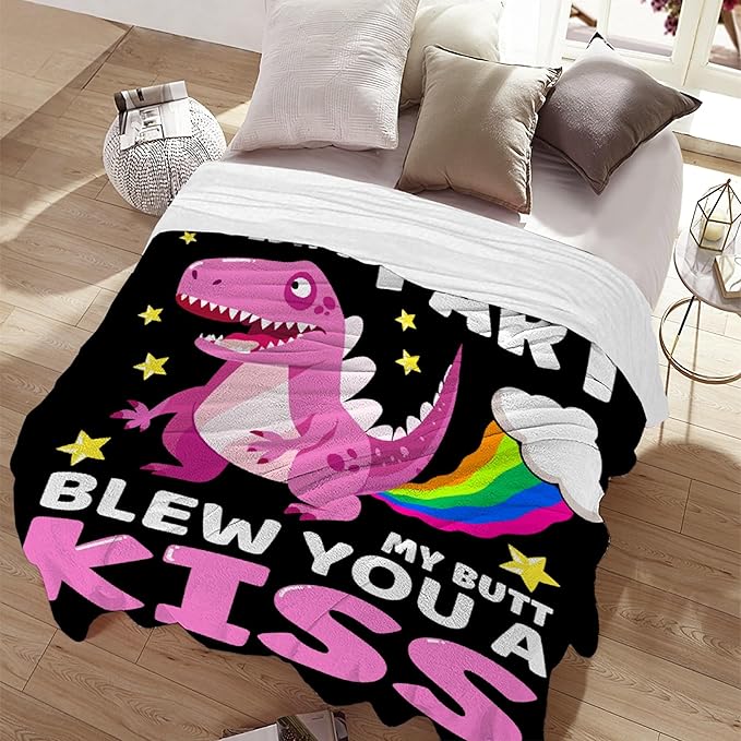 Funny Dinosaur Blanket Gift for Girls Boys- 60x80 Inches Soft Flannel Dino Throws Blankets Funny Gift for Teen Women Men Adult Cute Dinosaur Lover Gifts for Bed Sofa Couch-Twin Size