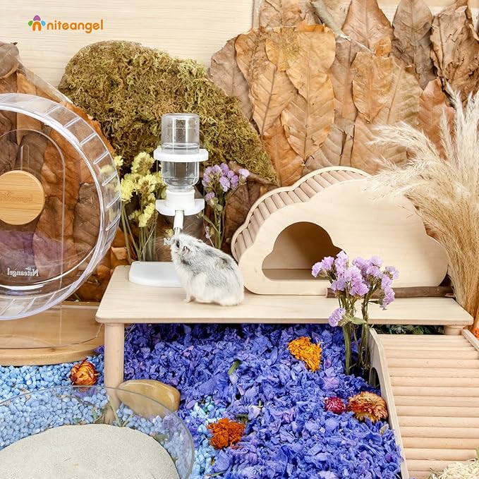 Niteangel Water Bottle with Stand for Syrian Dwarf Hamsters Gerbils Mice Rats Degus Small pet (Transparent)