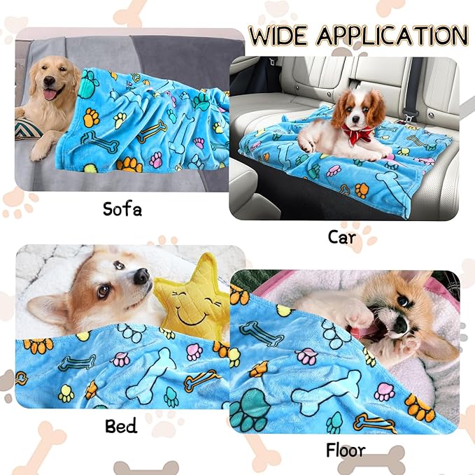 Rezutan Soft Fuzzy Dog Blankets, 1 Pack 3 for Large, Medium, Cat Pet- Comfort Flannel, Reversible Print Suitable for Dog Kennels & Beds, Sofas, Furniture, Gifts Puppy Essentials, 41 x 31 inch, Blue