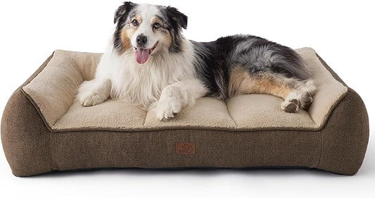 Bedsure XL Orthopedic Dog Beds Large Sized Dog - Extra Thick Supportive Dogs Couch with Waterproof Washable Cover, Extra Large Comfort Pet Bed Sofa with Soft Plush Sherpa and Nonskid Bottom, Brown