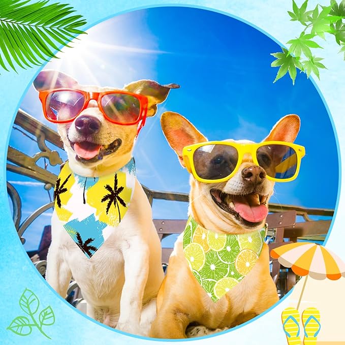 XPUDAC 100 Pack Summer Dog Bandanas Bulk Dog Scarf Bibs Adjustable Washable Kerchief with Fruit Flamingo Flower Patten Pet Costume Accessories for Small Medium Dogs