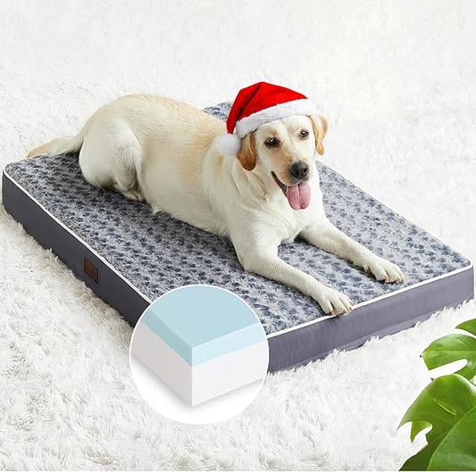 Figopage Orthopedic Memory Foam Dog Bed for Large Dogs, Waterproof Dog Crate Bed, Washable Pet Mat with Removable Cover and Nonskid Bottom (XXXL(50"x36"x3.5"), Grey)