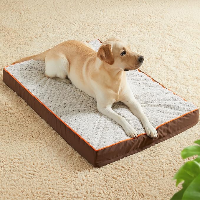 Figopage Orthopedic Memory Foam Dog Bed for Large Dogs, Waterproof Dog Crate Bed, Washable Pet Mat with Removable Cover and Nonskid Bottom